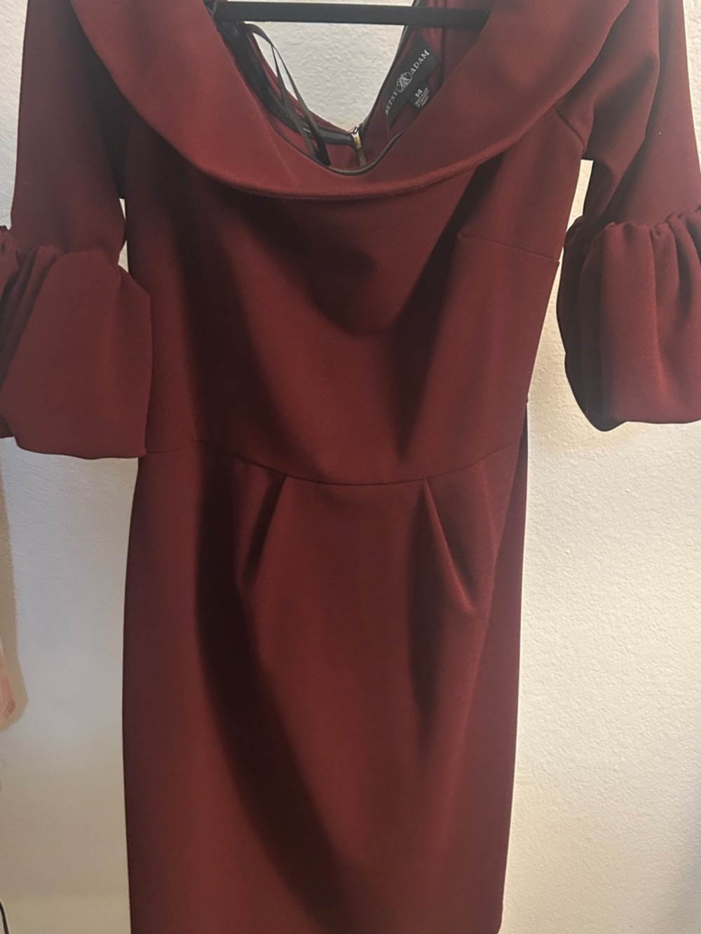 Betsy & Adam Off-Shoulder Midi Dress in Burgundy